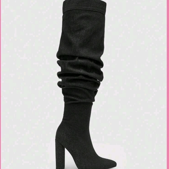 Everyday Chunky Slouchy Black Over the Knee Boots - Picture 4 of 8